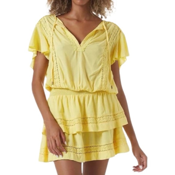 melissa odabash gold dress Melissa Odabash Isla Bandeau Knit Short Dress- Gold – Styleartist main image 0